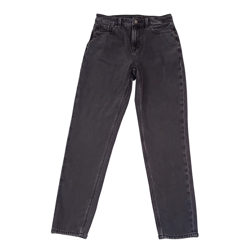 American Eagle Mom Jeans Womens 0 Regular Washed Black High Rise Strigid Denim